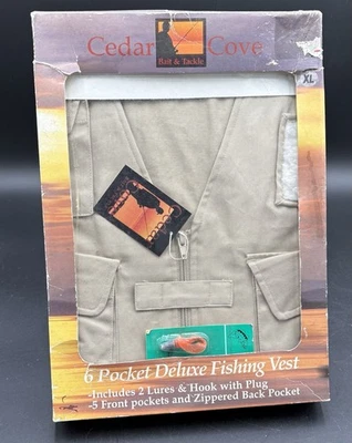 Vtg Rare Cedar Cove Bait & Tackle Fishing Vest With 2 Lures - Image 1 of 4