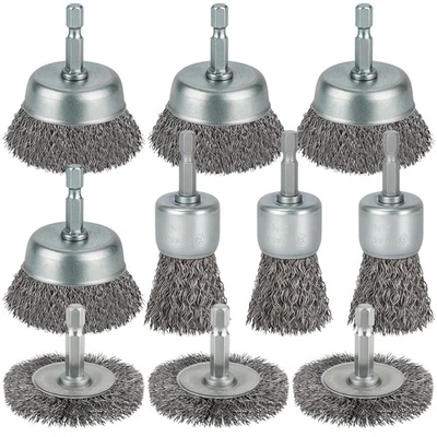 10 Pcs Wire Brush for Drill, Carbon Steel Wire Wheel Cup Brush 1/4'' Hex Shank R - Image 1 of 4