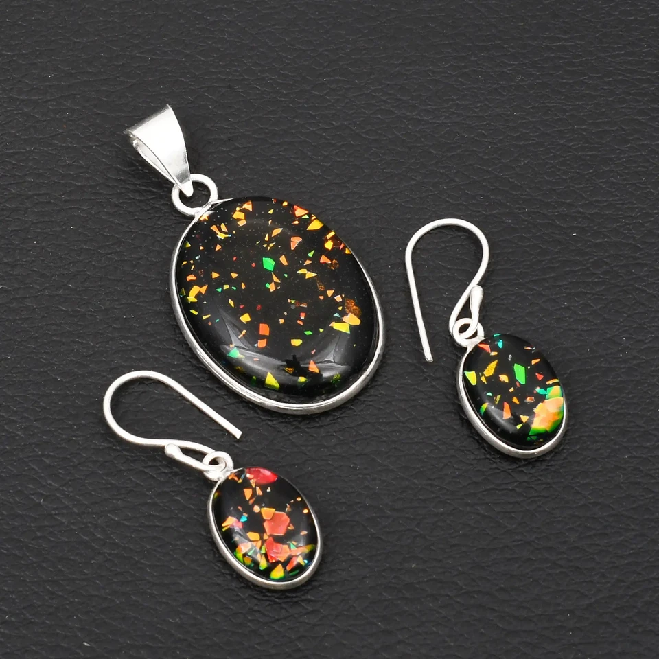 Colgante + pendiente hecho a mano de piedras preciosas de ópalo doblete joyería para mujer 1,72" AP-19537 Foto 1 de 1