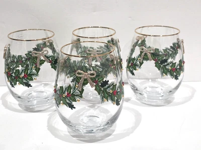 Guirnalda de arcos con pedrería de acebo de Navidad copas de vino sin tallo con joyas 4 piezas Foto 1 de 4