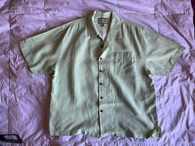 Рубашка мужская Jamaica Jaxx на пуговицах XXL зеленая 100% шелковые карманы гавайская вышивка - Изображение 1 из 4