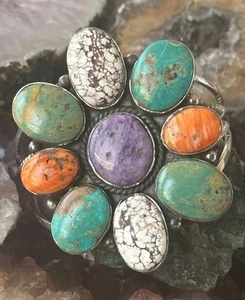 Bracciale argento sterling turchese charoite ostrica spinosa cavallo selvatico dichiarazione - Foto 1 di 7