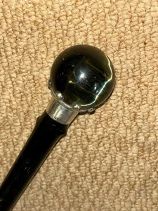 Victorian Walking Stick / Cane - Hallmarked 1882 Silver & Hawk's Eye Stone Ball - Picture 1 of 8