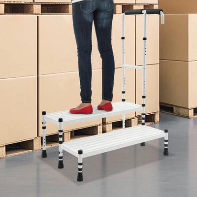 2-Step Stool with Handle, Floor Standing Metal Stepping Stool, White Step Stool - Image 1 of 4