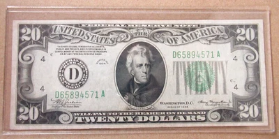 1934 $20 Nota da Reserva Federal RARO Placa Acabamento Tardio 204 XF D65894571A - Imagem 1 de 4