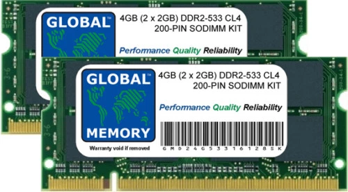 4GB (2 x 2GB) DDR2 533MHz PC2-4200 200-PIN SODIMM MEMORY RAM KIT FOR LAPTOPS - Image 1 of 1