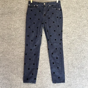 J Crew Toothpick Jeans Womens 29 Tall Polka Dot Blue High Rise Stretch - Picture 1 of 17