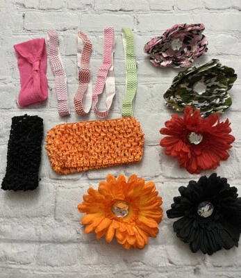 12 Piece Girls Headbands With Flower Clips Lot Crystal Hair Removable - Image 1 of 4