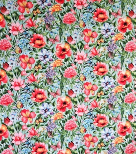 Flowers Butterflies & Bees Fabric by JoAnn Cotton 43 Inches Wide by the yard - Picture 1 of 3