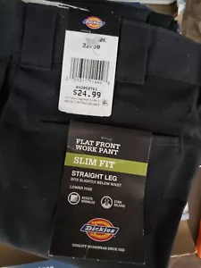 DICKIES - Flat Front Work Pants - Straight Leg - Slim Fit - 32 x 30 - Picture 1 of 2