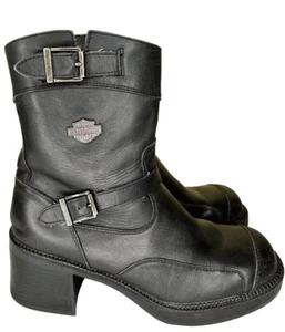 Harley Davidson Double Buckle Side Zip Gypsy Black Boots 85303 Women's Size 10 - Picture 1 of 9
