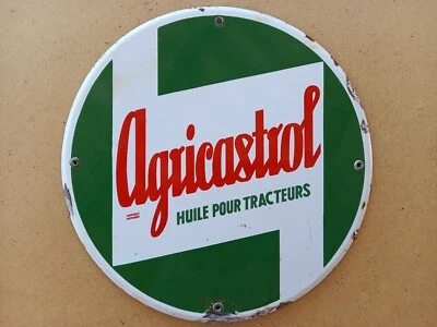 Plaque émaillée HUILE moteur tracteur AGRICASTROL motor oil déco garage agricole - Photo 1/4