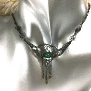 Rare Vintage Tribal Necklace/Red & Green Gemstones/Dream Catcher - Bild 1 von 10