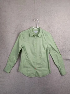Liz Claiborne Women Top Small Green Striped Cotton Blend Long Sleeve Button Up - Picture 1 of 18