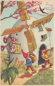 CARTOLINA *37 AUGURI-FESTE BUONA PASQUA UOVO PASCALE REGALI FIORI VIAGGIATA 1955 - Imagen 1 de 2