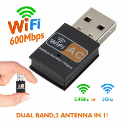 600Mbps Wireless Dual Band USB WiFi Dongle LAN Adapter 802.11ac/a/b/g/n BU - Image 1 of 4