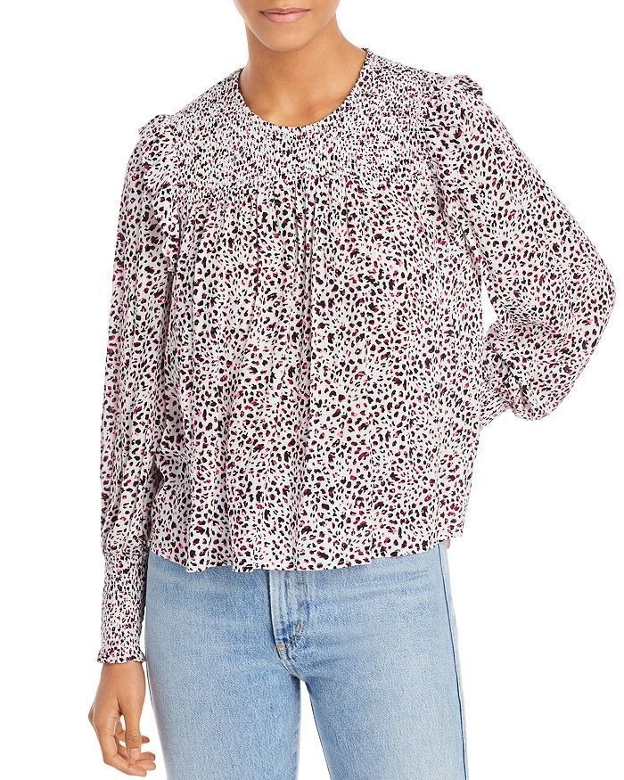 AQUA Top Smocked Animal-print  Ivory Women Sz M NEW NWT BL9 - Изображение 1 из 1