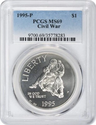 1995-P Civil War Silver Commemorative Dollar MS69 PCGS Mint State 69 - Image 1 of 2