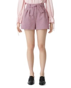 MAJE Ida Houndstooth Tie Waist Cotton Blend Shorts In Fuchsia Size 34 / 6 Preppy - Picture 1 of 11