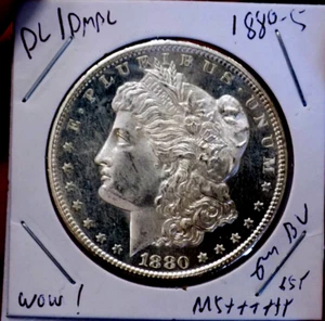 MORGAN SILVER DOLLAR 1880 S GEM BU MS+++++ PL/DMPL GLASSY MIRRORED STUNNER - Picture 1 of 5