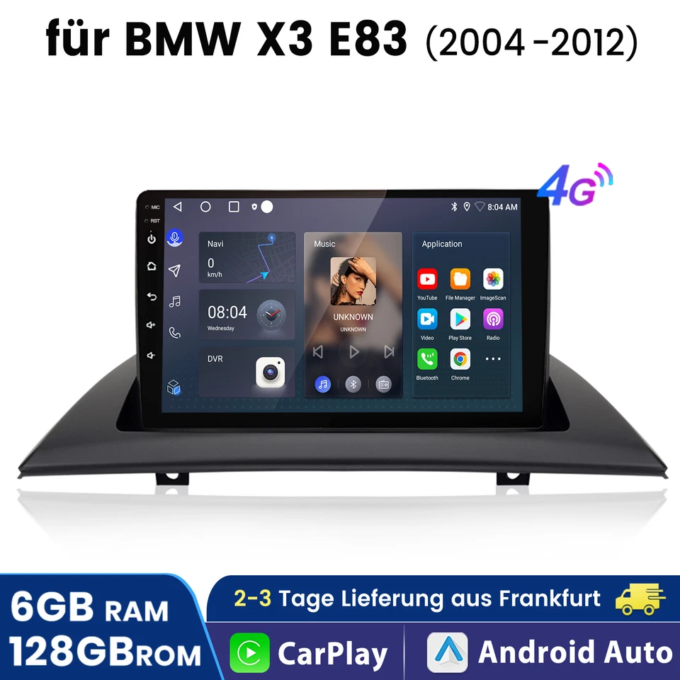 6+128G 9'' Autoradio GPS Navi Android 13 WIFI FM DAB+ Für BMW X3 E83 2004-2012 - Bild 1 von 4