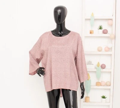 MASAI Blouse Blush Pink Geometric Lagenlook Longer Back Pleated Shirt XL - Image 1 of 4