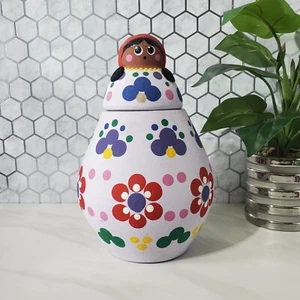 Hand Painted Pottery Russian Nesting Doll Style Cookie Jar with Polka Dots - Picture 1 of 20