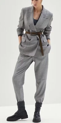Nueva Chaqueta Brunello Cucinelli $4495 46IT/10-12US Gris Pata de Gallo Lana/Monili Foto 1 de 4