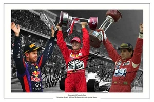 F1 LEGENDS MONTAGE SCHUMACHER VETTEL AYRTON SENNA AUTOGRAPH SIGNED PHOTO PRINT - Picture 1 of 1
