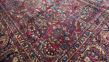 12' x 14'  ANTIQUE 1900s SAROUKK FLORAL RED HAND KNOTTED WOOL LARGE RUG
