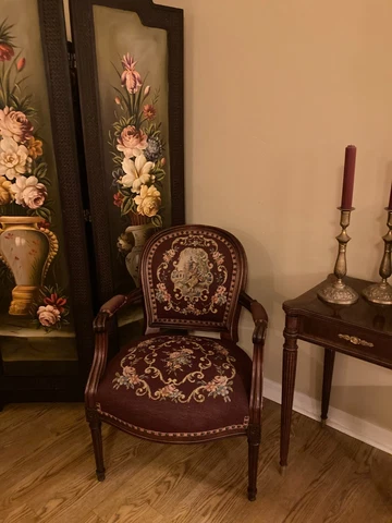 32"  French Louis Needlepoint BERGERE Armchair~Walnut~NO SHIPPING~Naples Florida Cover