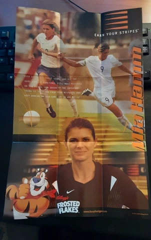 Mia Hamm Soccer Poster- "Earn Your Stripes" 80s Kelloggs Frosted Flakes promo Cover