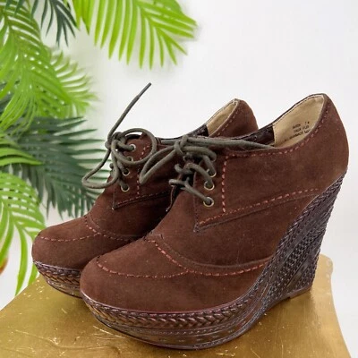 Botín de cuña vintage para mujer Y2K marrón hada grunge boho plataforma con cordones / 7 Foto 1 de 4