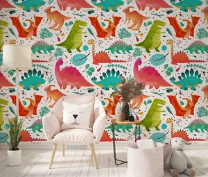 3D Dinosaur Cartoon Kids Self-adhesive Removeable Wallpaper Wall Mural - Picture 1 of 9