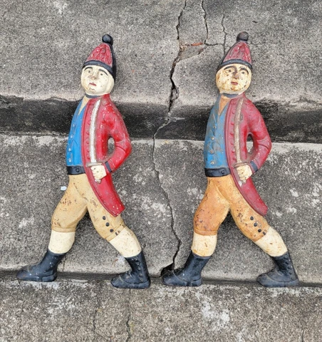 VIntage Early 20th Century Cast Iron Figural Hessian Soldier Andirons by M BIBI Cover
