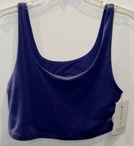 Athleta Plush Velvet Cut Out Crop A-C Scoop Neck Sports Bra Tank Purple L Large - Picture 1 of 5