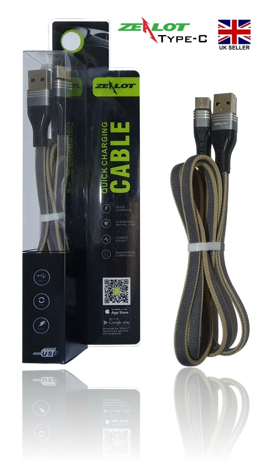 Original Zealot durable Nylon Braided Type C USB Quick Charging Sync Cable UK - Image 1 of 1