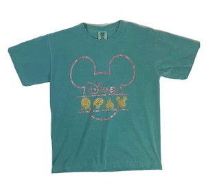 Comfort Colors Disney Parks Womens Size M T-Shirt Pink Gold Sparkle Glitter Logo - Picture 1 of 7