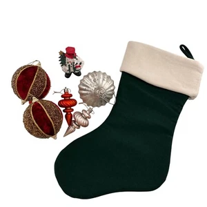 Christmas Stocking Ornament Set Green Wool Stocking 17" Bundle Snowman Holiday d - Picture 1 of 16