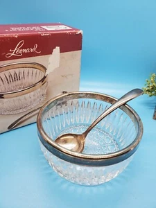 Leonard Italy Crystal Silverplated Sauce Bowl And Spoon Vintage  - Picture 1 of 9