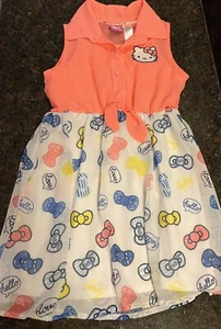 Hello Kitty Sanrio Coral & Bows Chiffon Dress Girls Size M (7/8) - Picture 1 of 14