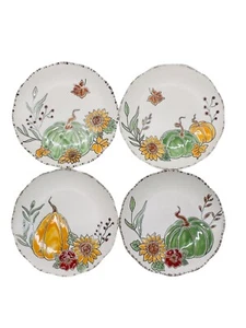 Set of 4 Pumpkin Appetizer Plates ELI+ANA Blue Sky Saddlebrook Farm 6" Fall Gft - Picture 1 of 18