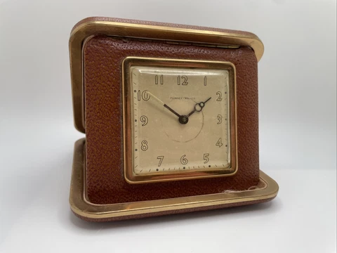 Phinney Walker Traveling Wind Up Clock Vintage Brown Tan Art Deco Radium Dial Cover