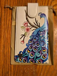 Anuschka Hand Painted Eyeglass Phone Case Magnetic Close -Peacock Bliss - NEW - Picture 1 of 2