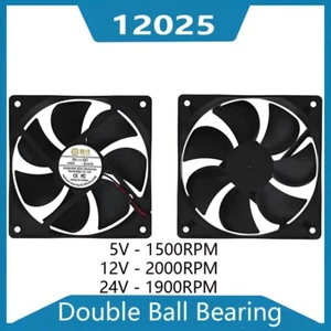 12025 Double Ball Bearing Cooling Fan 24V 12V 5V DC Brushless Computer Case 12cm - Afbeelding 1 van 7