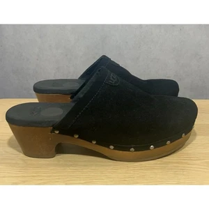 UGG Australia Evie Royal Leder Lammfell Nieten Mädchen Pantolette Clogs Gr. 2 schwarz - Bild 1 von 10