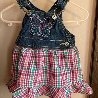 OshKosh B'Gosh Azul Denim Cuadros Volantes Vestbak Jersey Vestido y Camisa 6 Meses Foto 1 de 4