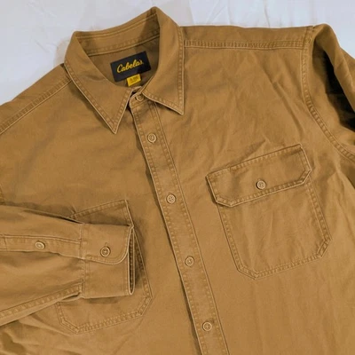 Camisa de Lona Cabelas XL Para Hombres LS Abotonada Doble Bolsillos Trabajo Marrón Tostado Algodón  Foto 1 de 4