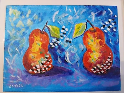 Original Pear Still Life Acrylic Painting, Bright Fruit Artwork, 9x12” (23x30cm) - image 1 of 4
