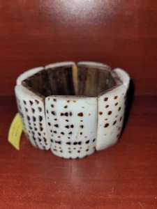 Leopard Shell BOLD CHUNKY Stretch Bracelet Leopard Cone (Conus leopardus) - Picture 1 of 3